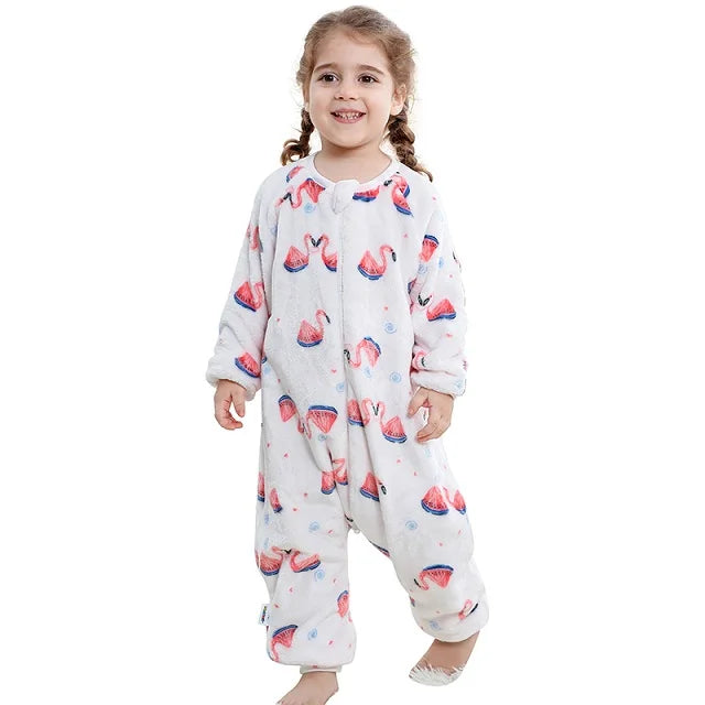 MICHLEY Duck Cartoon Flannel Sleeping Sack Winter Clothes Toddler Girls Boys 1-7T