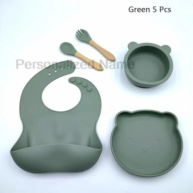 Baby Weaning Set Kit Bibs Baby Includes Bib Bowl Spoon and Fork Feeding Tableware