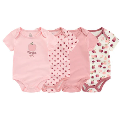 Kiddiezoom 4pcs Fashion Short Sleeve Cartoon Baby Boy Girl Bodysuit 100% Cotton Newborn Boy Girl Onesies Clothes