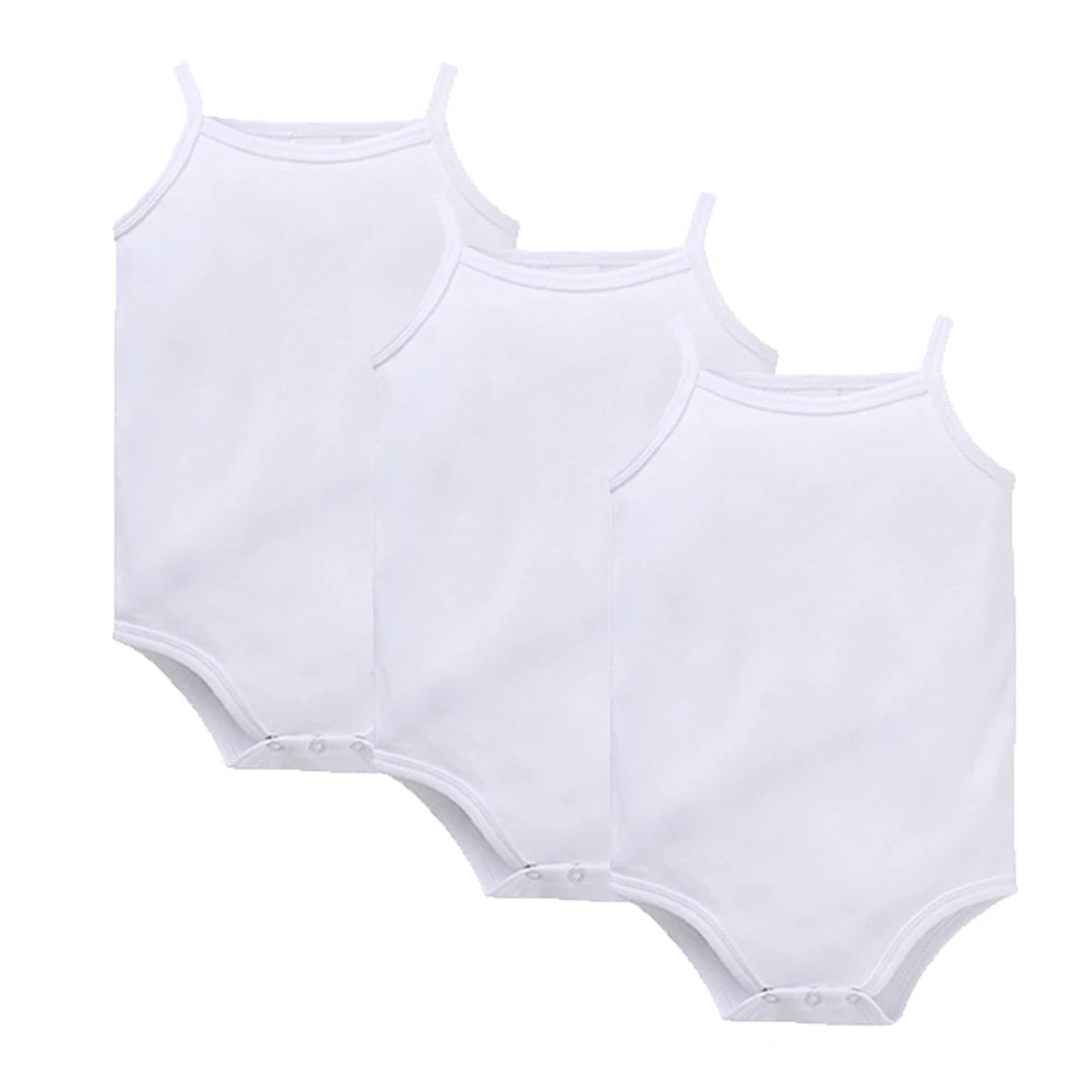 100% Cotton Baby Bodysuit Set for Girls Solid White Sleeveless Rompers (0–24 Months), Available in 1–6 Pieces