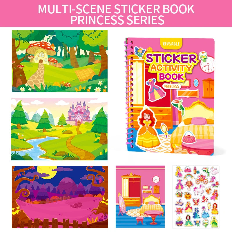 Children Reusable Jelly Sticker Book Creative Multi-Theme Cartoon Stickers Portable DIY Montessori Book Sticker Toy for Kids