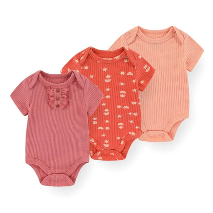 Cotton Newborn Baby Boy Clothes 3Pieces Summer 0-12M Cartoon Baby Girl Clothes Print Bodysuits Short Sleeve