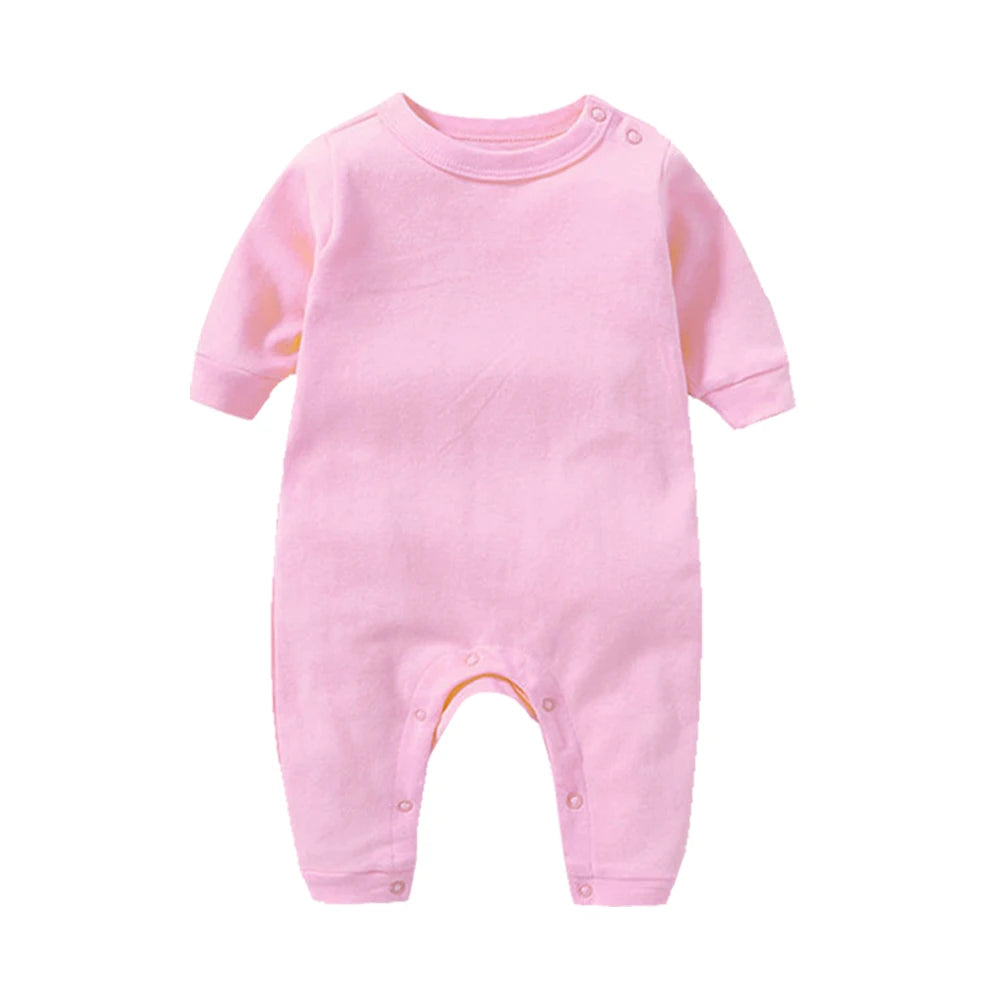 100% Cotton Baby Romper, Solid Color One-Piece Sleepsuit for Newborn Boys and Girls, Spring & Autumn Wear