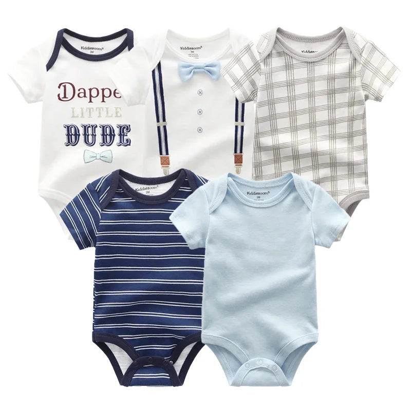 5-Piece Newborn Baby Bodysuit Set, Unisex Cotton Sleeveless Rompers with Cartoon and Solid Color Designs for Boys and Girls