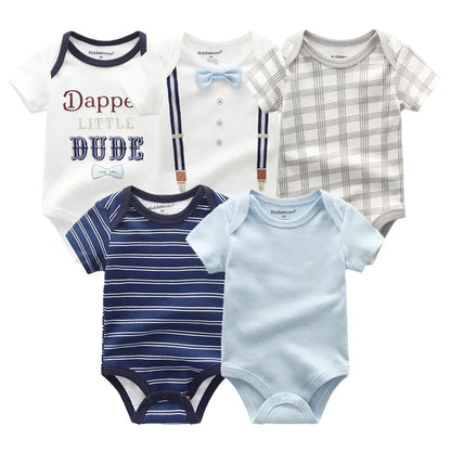 5-Piece Newborn Baby Bodysuit Set, Unisex Cotton Sleeveless Rompers with Cartoon and Solid Color Designs for Boys and Girls