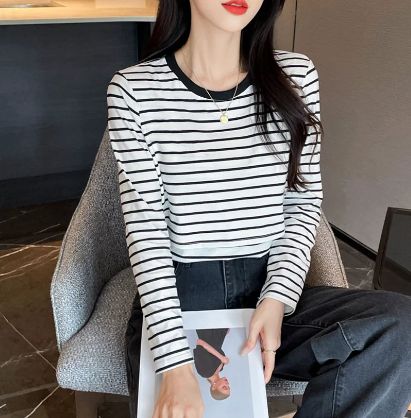 Autumn Postpartum Woman Breastfeeding Cotton T-shirt Lace Two-piece Nursing Tees Maternity