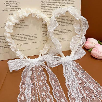 White Lace Hair Flower Butterfly Hairbands Princess Pearl Headbands