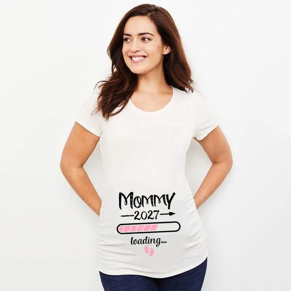 2027 New Cute Dad +Mom+ Baby Printed Couple Maternity T-Shirt Pregnancy Announcement Shirt Couple Pregnant Tshirt Clothes