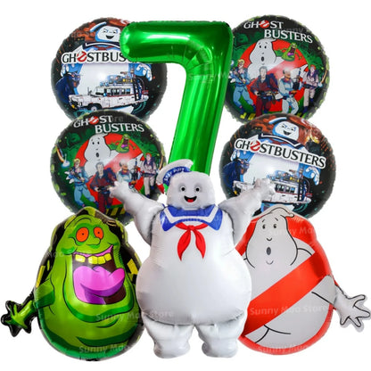 8Pcs Ghostbusters Balloons Set Catch Ghost Balloon 32inch Green Number Balloon  for Kids 1-9th Birthday Party Decoration