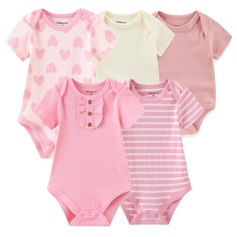 5-Piece Newborn Baby Bodysuit Set, Unisex Cotton Sleeveless Rompers with Cartoon and Solid Color Designs for Boys and Girls