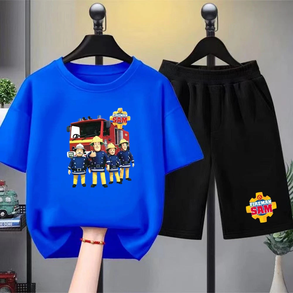 Kids Round Neck Black T-shirt Shorts Fashion Short-sleeved Toddler 3-12Y Casual Summer Set