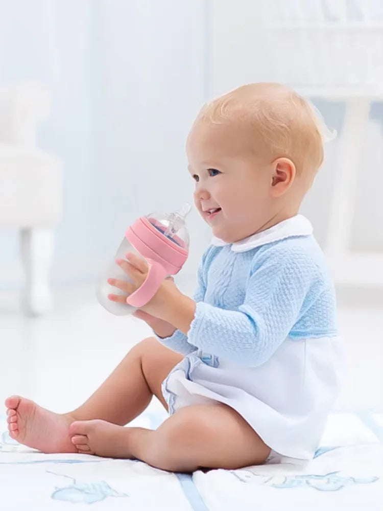 1pc Silicone Baby Bottle 150ml/240ml Soft Durable against drops Big Mouth Pacifier Head Silicone with Handle and Gravity Ball