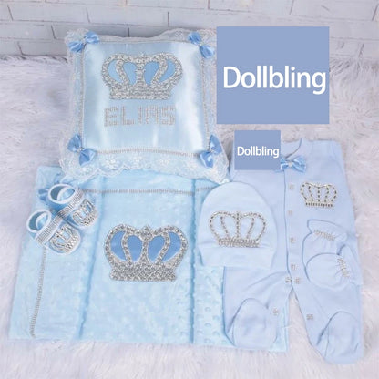 5pcs Baby Girl Outfits Set Welcome Home Hosptial Infant Receiving Blanket Pillow Bed Hat Mittens Romper Set