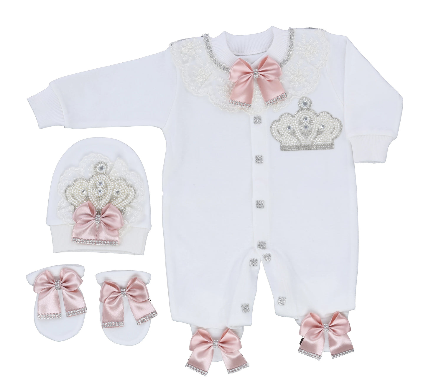 Baby Prince Welcome Home 3pcs Crown Layette Hospital Exit Newborn Outfits Swaddle Set Hello World I'm new Cotton