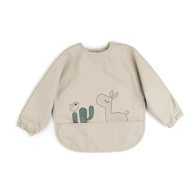 Baby Infant Eating Clothes PU Kids Smock Bib Long Sleeve Waterproof Food Pocket Easy to Clean