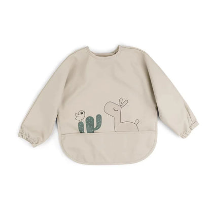 Baby Infant Eating Clothes PU Kids Smock Bib Long Sleeve Waterproof Food Pocket Easy to Clean