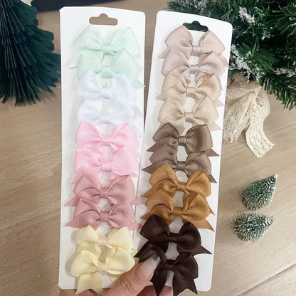 10Pcs/Set Solid Color Kids Bows Hair Clips for Baby Girls Handmade Ribbon Bowknot Hairpin Barrettes Hair Accessories