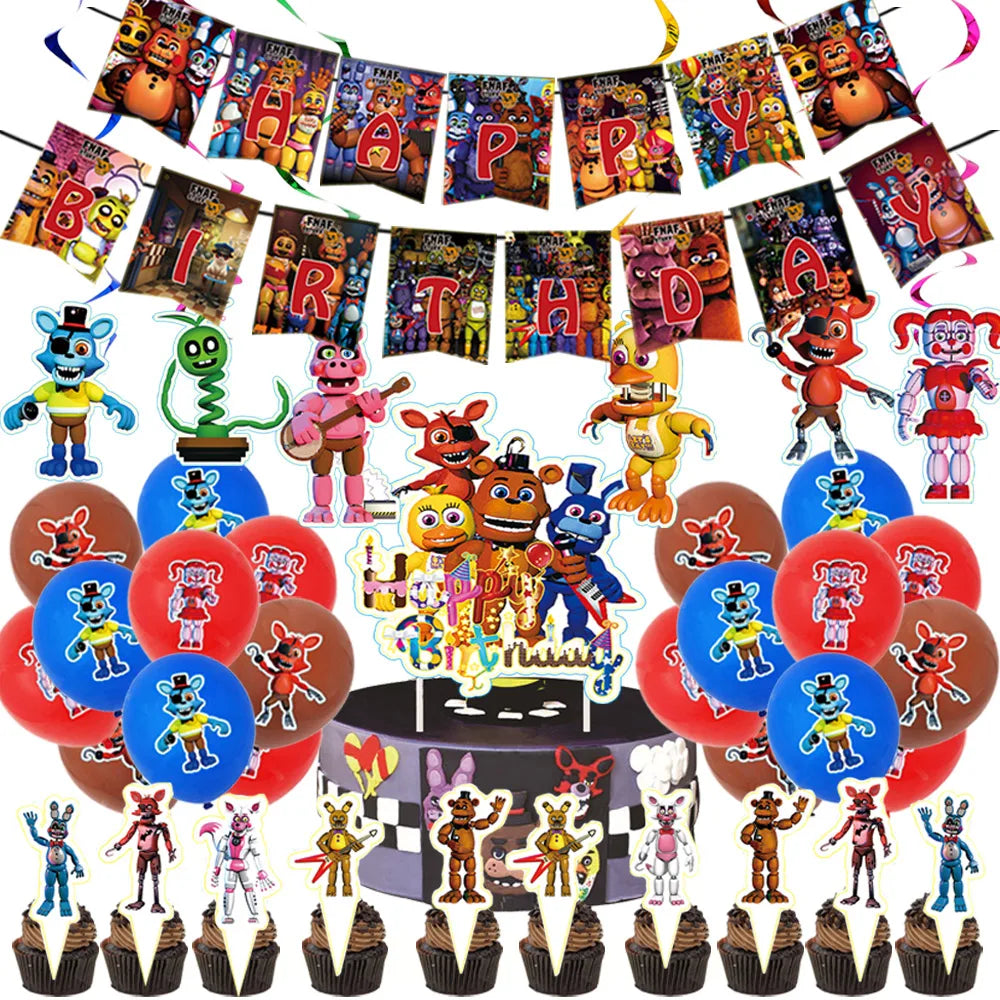 FNAF Five Nights Freddyed Birthday Party Decorations Balloons Plate Banner Tableware Set for Baby Shower Party Favors Kids Gifts