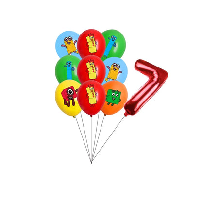 Number Birthday Decorations Building Blocks Tablecloth Banner Spiral Cake Topper Balloon for Kids Baby Shower Supplies Gifts