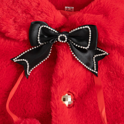 Winter Clothes Bow Solid Color Lapel Fleece-Lined Baby Girl