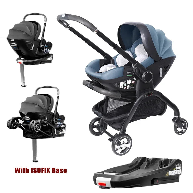 4in1 Baby Stroller, Children's Car Seat Luxurious Newborn Portable Lightweight Baby Carriage with ISOFIX Base
