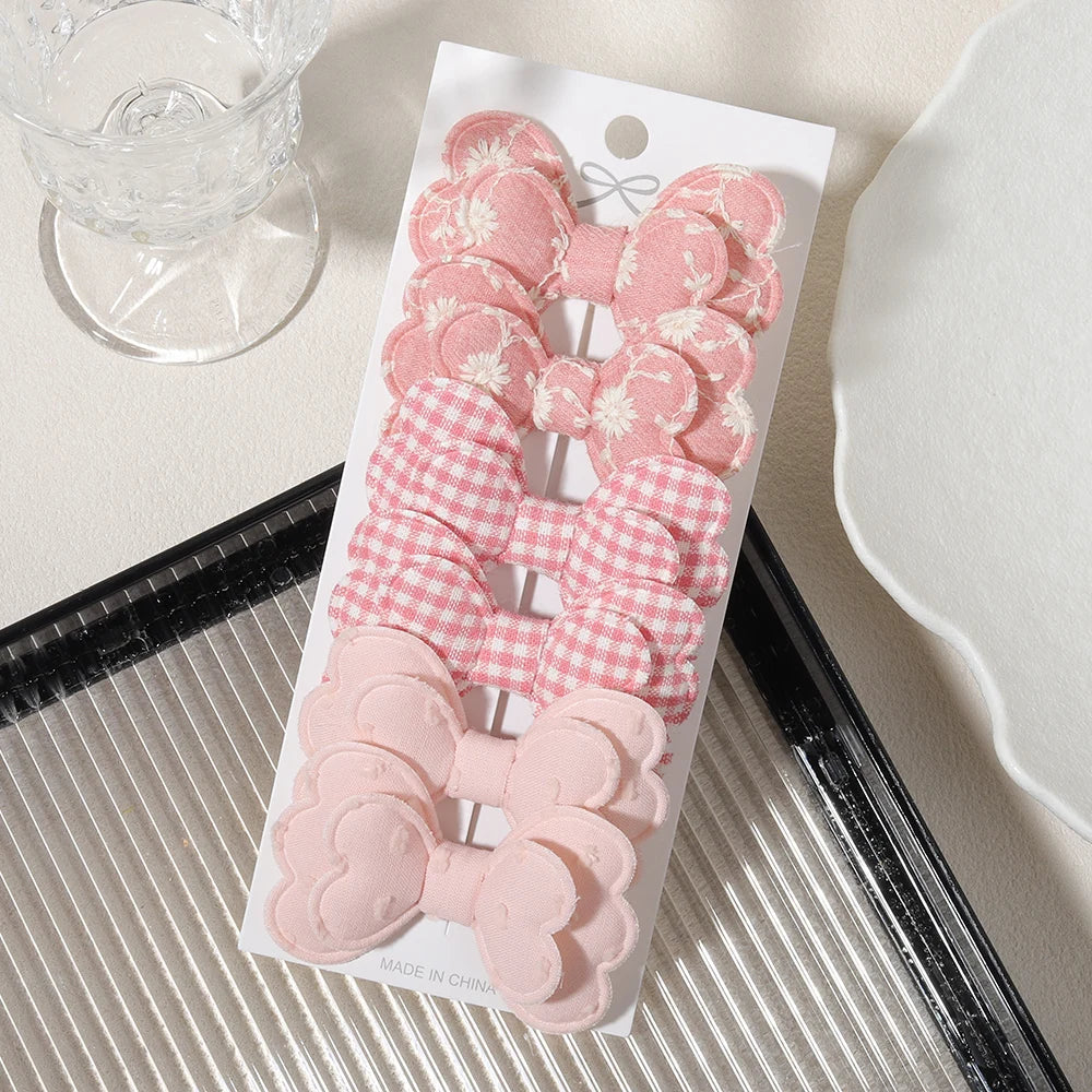 4/6pcs Candy Colorful Hair Bows Clips Girl Cotton Printed Lovely Fabric Hairpins