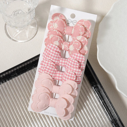 4/6pcs Candy Colorful Hair Bows Clips Girl Cotton Printed Lovely Fabric Hairpins