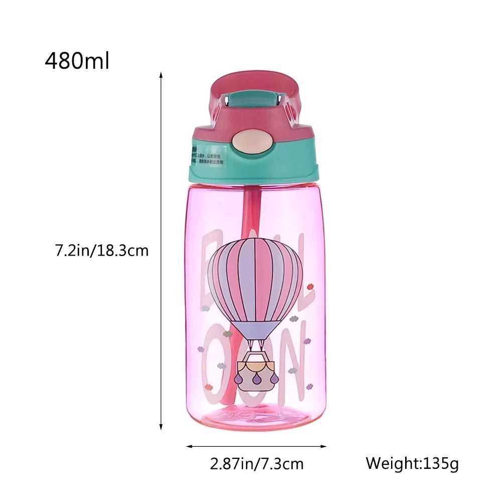 480Ml Children's Straw Cup Water Bottle Creative Cartoon Cup Anti Spill