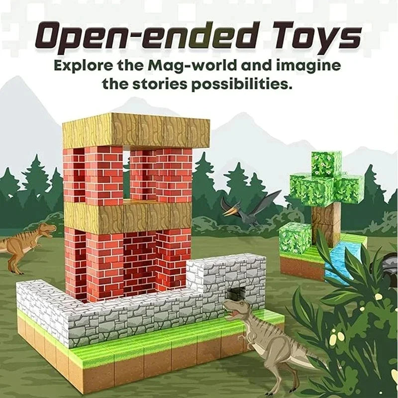 Magnetic Building Blocks Mine World Magnet Cube for Stacking Construction Set Educate Sensory Toys Kids Boys Girls Ages 3+ DIY