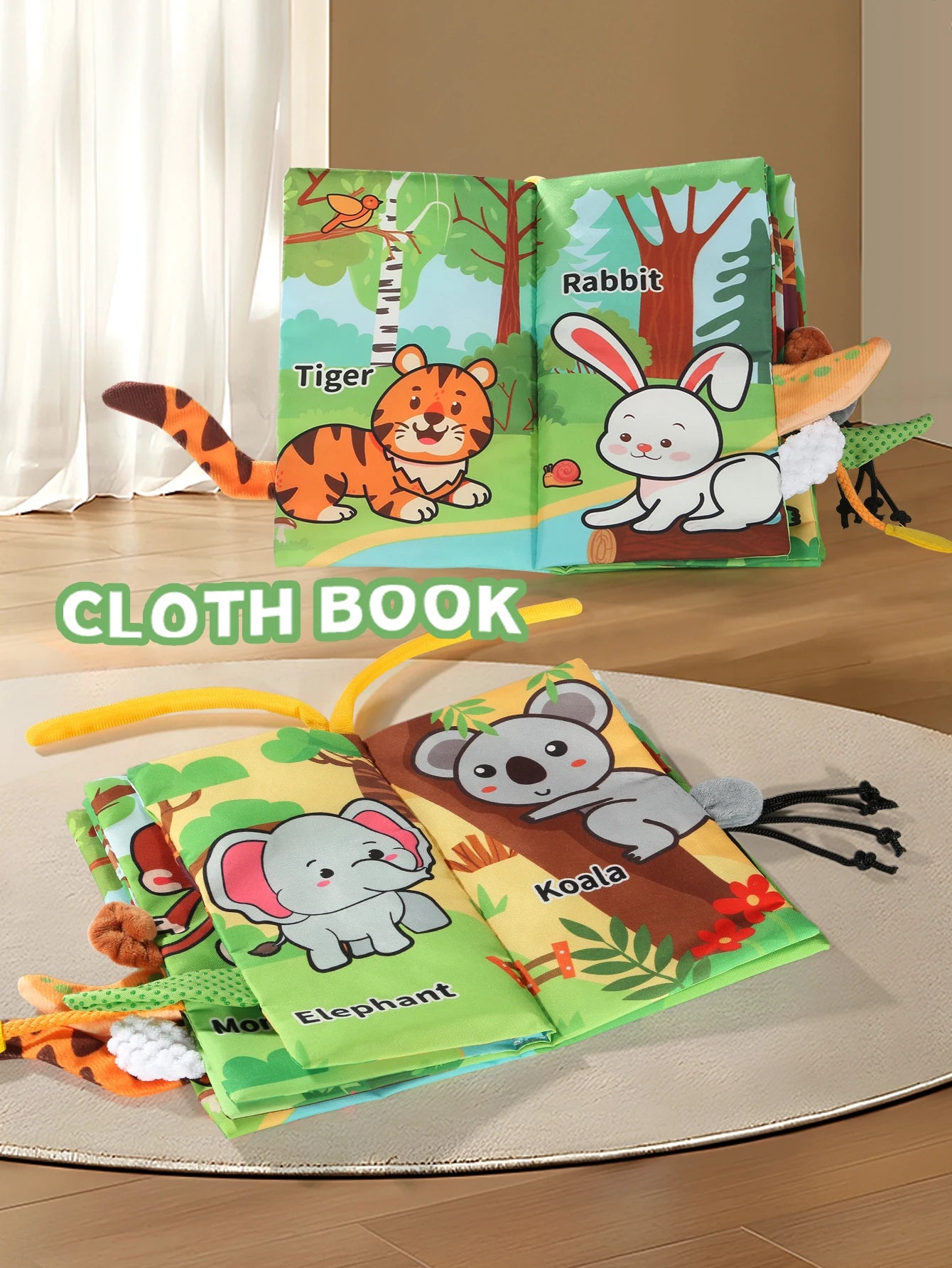 Baby Animal Party Cloth Book 6-Page Tear-Resistant Sensory Parent-Child Interactive Early Education Toy