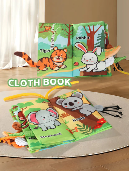 Baby Animal Party Cloth Book 6-Page Tear-Resistant Sensory Parent-Child Interactive Early Education Toy