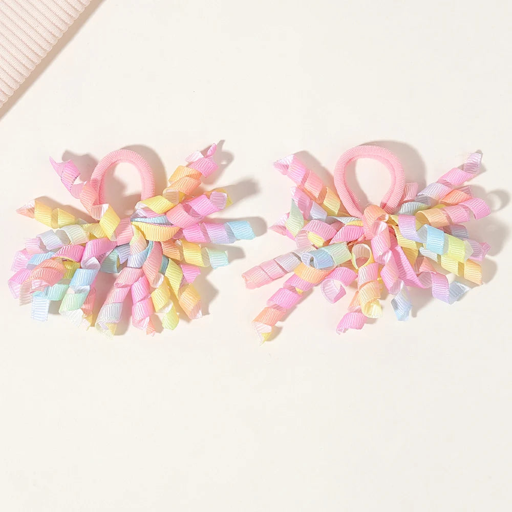 6Pcs Trendy Firework Hair Ties Rainbow Curly