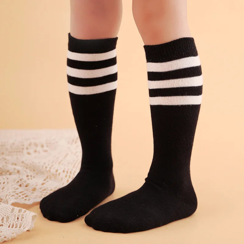 Boys Sports Sock Striped Children Cotton Socks Knee High Breathable Baby Stocking Kids School Uniform 0-7Years