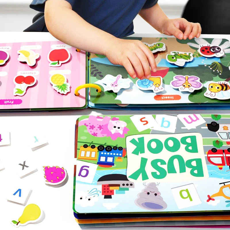 Interactive Book Enhancing Recognition Numbers, English Letters, Fruits, Animals Weather Reusable Stickers Activity Books