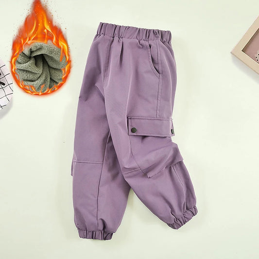 3-14Years Winter Teens Girls & Boys Fleece Pants Solid Warm Windproof Waterproof Outdoor
