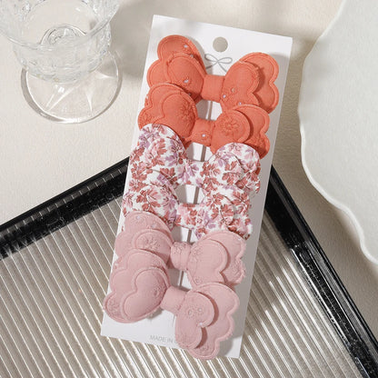 4/6pcs Candy Colorful Hair Bows Clips Girl Cotton Printed Lovely Fabric Hairpins