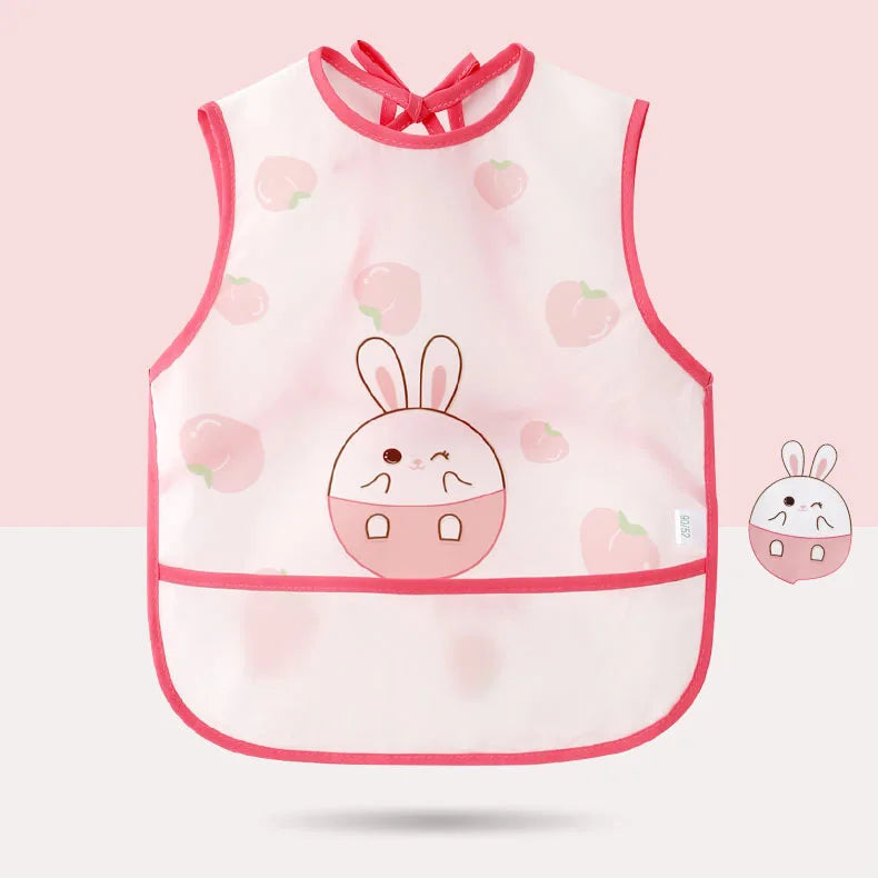 Baby Bib Waterproof Anti-soiling Apron Cartoon Printing Sleeveless Light Weight Boys Girls with Pocket Mutifunction Use