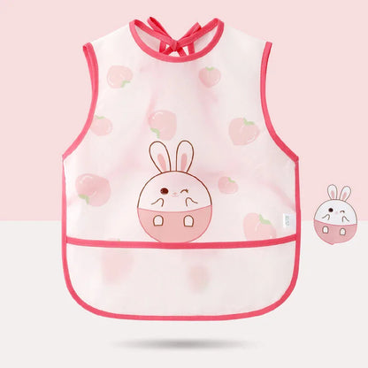 Baby Bib Waterproof Anti-soiling Apron Cartoon Printing Sleeveless Light Weight Boys Girls with Pocket Mutifunction Use