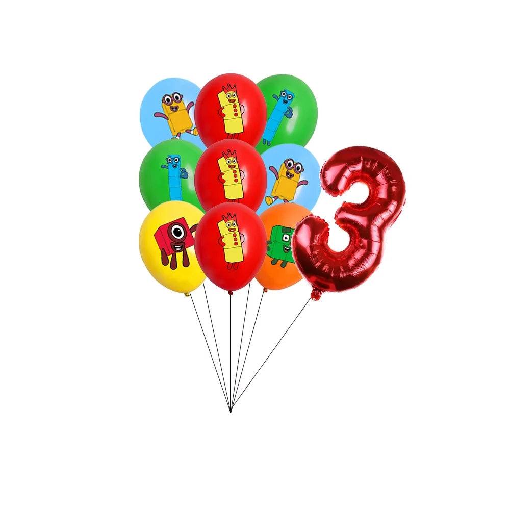 Number Birthday Decorations Building Blocks Tablecloth Banner Spiral Cake Topper Balloon for Kids Baby Shower Supplies Gifts