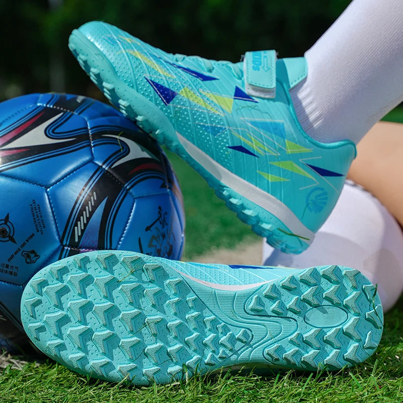 Professional Kids' Soccer Shoes Size 29-39 with Velcro Strap Breathable Durable Sports Footwear for Children