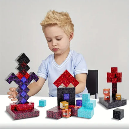 Magnetic Building Blocks Mine World Magnet Cube for Stacking Construction Set Educate Sensory Toys Kids Boys Girls Ages 3+ DIY