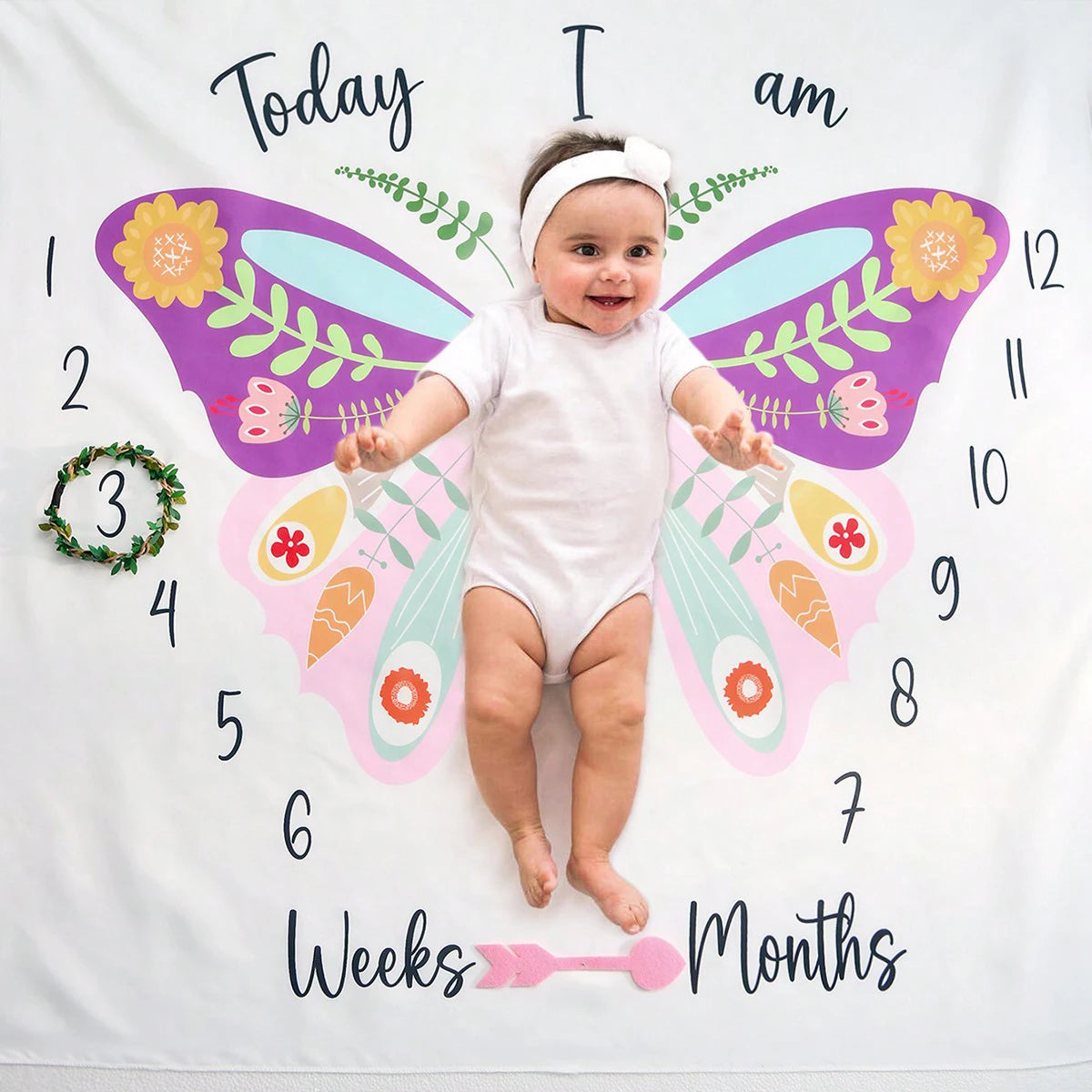 Baby Milestone Blanket Set, Monthly Growth Photo Backdrop with Wooden Cards for Newborn Photography