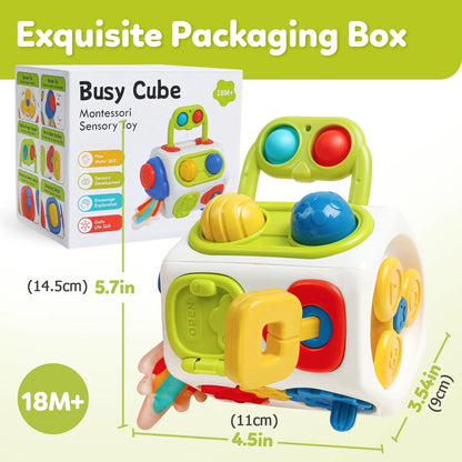 Busy Board Montessori Busy Cube Toys for Toddler Sensory Activities Early Educational Learning Travel Toys Gift for Kids