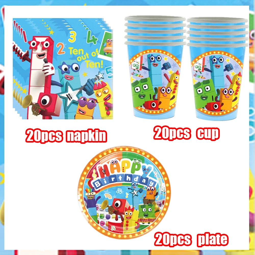 Number Birthday Decorations Building Blocks Tablecloth Banner Spiral Cake Topper Balloon for Kids Baby Shower Supplies Gifts