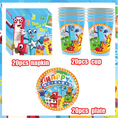 Number Birthday Decorations Building Blocks Tablecloth Banner Spiral Cake Topper Balloon for Kids Baby Shower Supplies Gifts