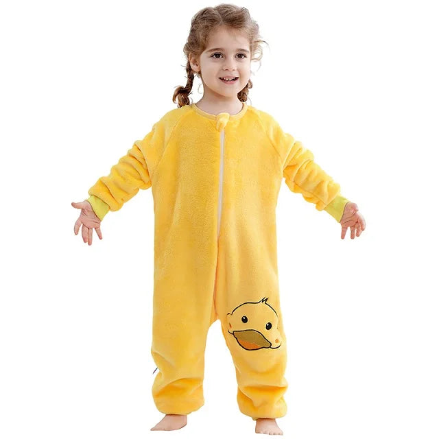 MICHLEY Duck Cartoon Flannel Sleeping Sack Winter Clothes Toddler Girls Boys 1-7T