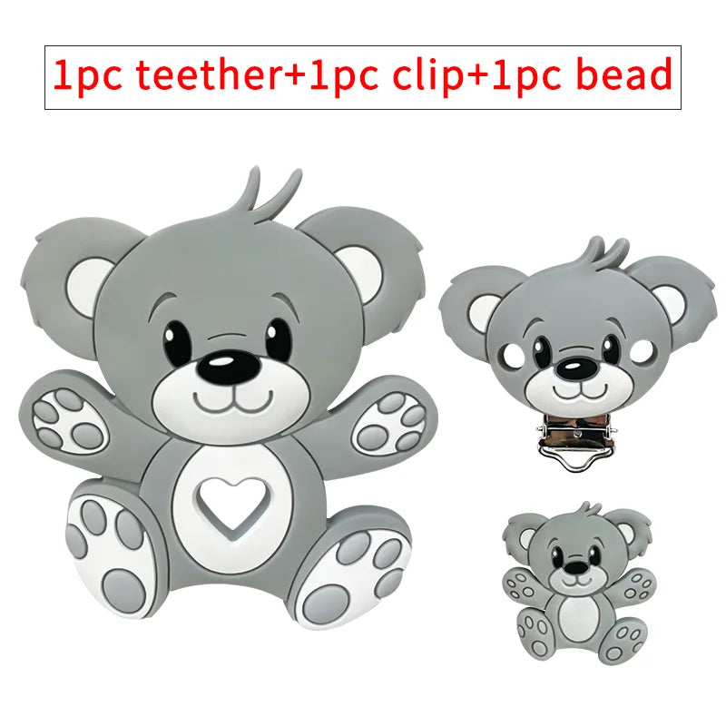 3pcs/set Silicone Cartoon Animal Figure Teether Beads and Clips Baby Teether Pacifier Chain Accessories Teething Jewelry Toys