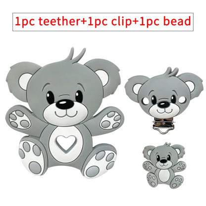 3pcs/set Silicone Cartoon Animal Figure Teether Beads and Clips Baby Teether Pacifier Chain Accessories Teething Jewelry Toys