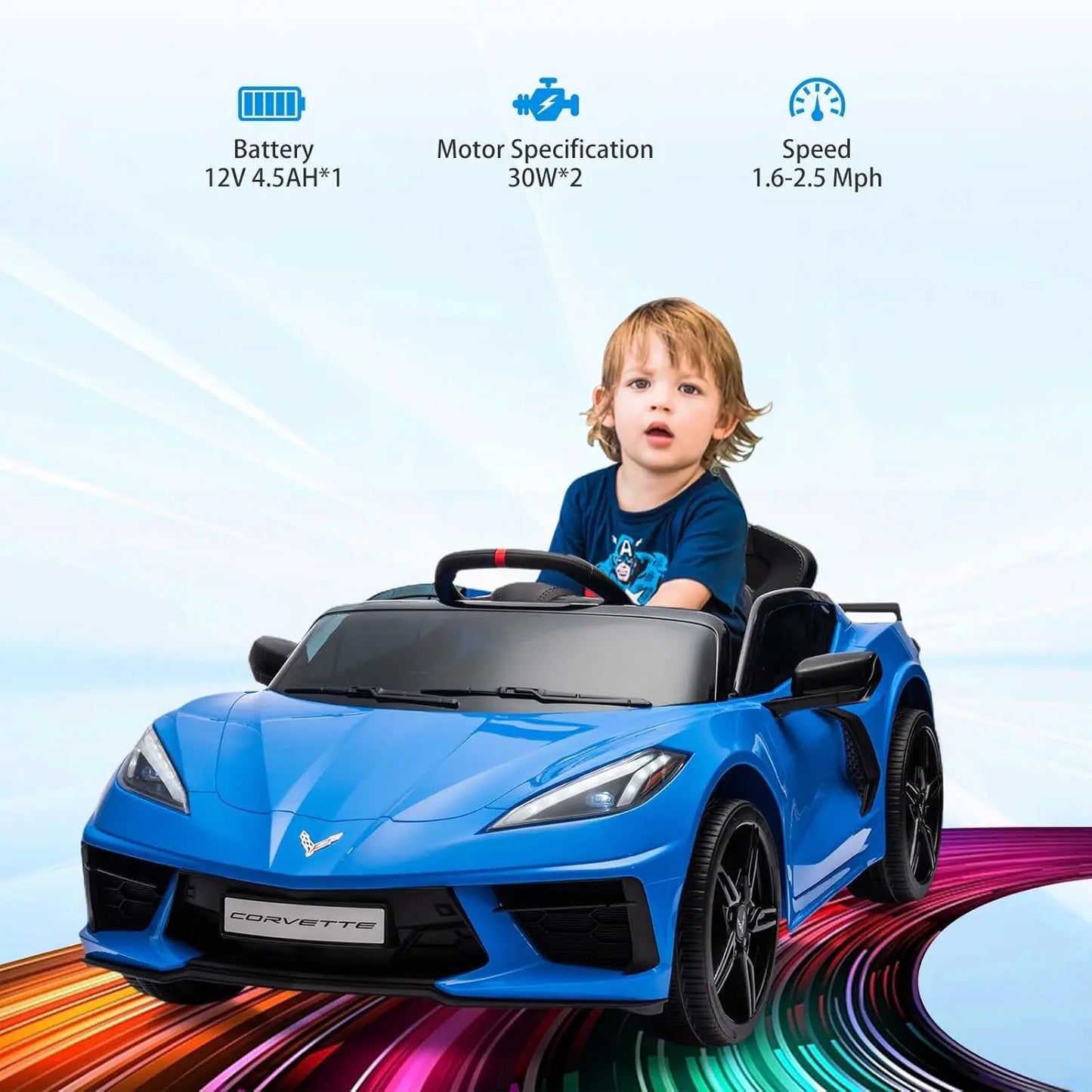 12V Kids Ride on Car Battery Powered Toddlers Electric Sports Car Toy with Remote Control,Visual Dashboard,LED Lights,Music 3-8Y