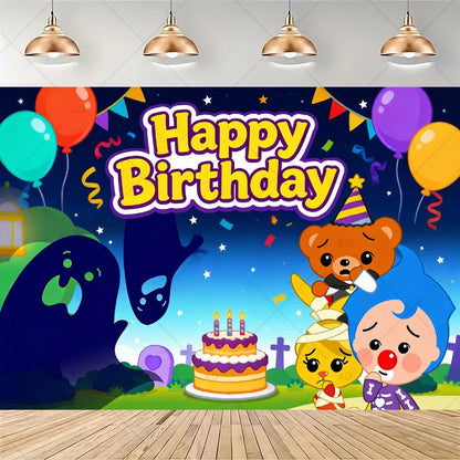 Cartoon Pliming Plims Theme Kids Birthday Party Decoration Background Supplies Balloon Set Cake Toppers Banner Backdrop Kid Gift